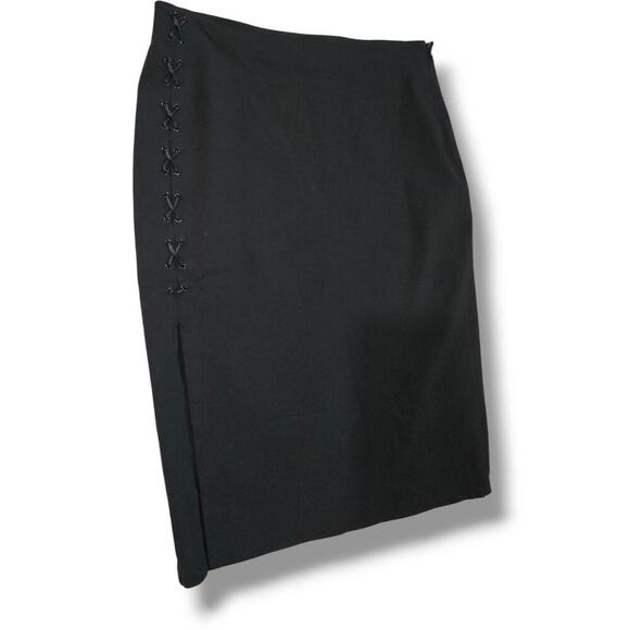 Guess Women’s Sexy Black Lace-Up Slit Pencil Skirt large Classic Work/Date Night - Picture 4 of 9